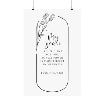 Faith Culture My Grace Is Sufficient 2 Corinthians 12:9 Christian Matte Poster | Minimal Floral Scripture Wall Art Print