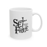 Faith Culture – Set Free John 8:36 Christian Coffee Mug – Bold Cross Scripture Design, 11oz & 15oz