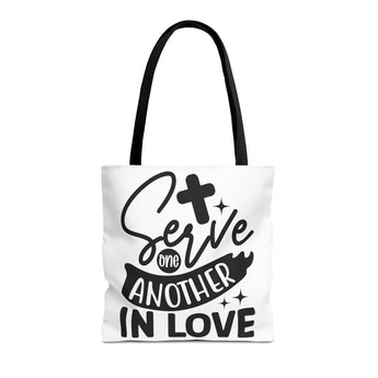 Faith Culture - Serve One Another in Love Christian Tote Bag - Galatians 5:13 Bible Verse 16" × 16'' Black