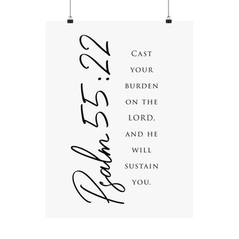 Faith Culture Cast Your Burden Psalm 55:22 Christian Matte Poster | Minimal Typography Scripture Wall Art Print