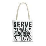 Faith Culture - Serve One Another in Love Christian Tote Bag - Galatians 5:13 Bible Verse 16" × 16'' Beige