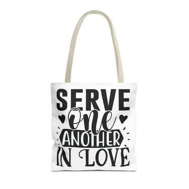 Faith Culture - Serve One Another in Love Christian Tote Bag - Galatians 5:13 Bible Verse 16" × 16'' Beige