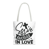 Faith Culture - Serve One Another in Love Christian Tote Bag - Galatians 5:13 Bible Verse 16" × 16'' White