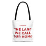 Faith Culture – The Land We Call Our Home Tote Bag | Red Canadian Anthem-Inspired Carryall 13" × 13'' Black