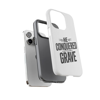 Faith Culture – He Conquered the Grave Christian Tough Phone Case iPhone 14 Pro Glossy