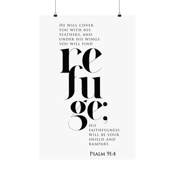 Faith Culture Refuge Psalm 91:4 Christian Matte Poster | Under His Wings Scripture Wall Art Print