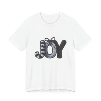 Faith Culture - Joy Knitted Letters Unisex T-Shirt – White | Cozy Christian Christmas Tee