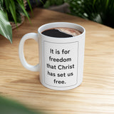 Faith Culture – Set Us Free Galatians 5:1 Christian Mug – 11oz & 15oz | Faith-Inspired Morning Motivation