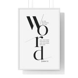 In the Beginning Was the Word framed Christian wall art inspired by John 1:1, white frame with black and white scripture typography