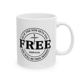 Faith Culture – Set Free John 8:36 Christian Coffee Mug – Bold Cross Scripture Design, 11oz & 15oz