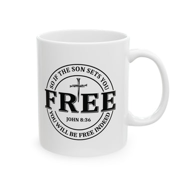 Faith Culture – Set Free John 8:36 Christian Coffee Mug – Bold Cross Scripture Design, 11oz & 15oz