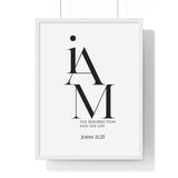 The Resurrection and the Life framed Christian wall art inspired by John 11:25, black frame with black and white scripture typography
