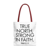 True North Strong in Faith Christian Tote Bag | Psalm 121:1-2 Scripture Gift 18" × 18'' Red