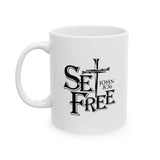 Faith Culture – Set Free John 8:36 Christian Coffee Mug – Bold Cross Scripture Design, 11oz & 15oz