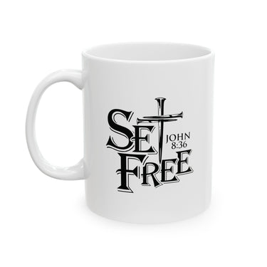 Faith Culture – Set Free John 8:36 Christian Coffee Mug – Bold Cross Scripture Design, 11oz & 15oz