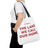 Faith Culture – The Land We Call Our Home Tote Bag | Red Canadian Anthem-Inspired Carryall 18" × 18'' Black