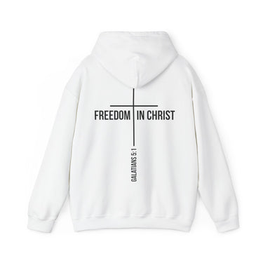 Freedom in Christ Back Print Christian Hoodie | Galatians 5:1 Scripture Apparel