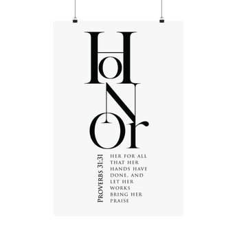 Faith Culture Honor Proverbs 31:31 Christian Matte Poster | Her Works Bring Praise Scripture Wall Art Print