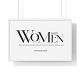 You Surpass Them All framed Bible verse wall art, Proverbs 31:29, black lettering on white with a white wooden frame