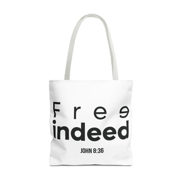 Free Indeed Christian Tote Bag | John 8:36 Bible Verse Gift 18" × 18'' White