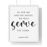 As for Me and My House framed Bible verse wall art inspired by Joshua 24:15, white frame with black and white scripture typography