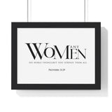 You Surpass Them All framed Christian wall art, Proverbs 31:29, black lettering on white with a black wooden frame