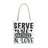 Faith Culture - Serve One Another in Love Christian Tote Bag - Galatians 5:13 Bible Verse 18" × 18'' Beige
