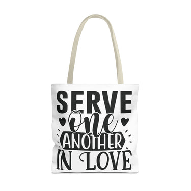 Faith Culture - Serve One Another in Love Christian Tote Bag - Galatians 5:13 Bible Verse 18" × 18'' Beige