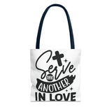 Faith Culture - Serve One Another in Love Christian Tote Bag - Galatians 5:13 Bible Verse 13" × 13'' Navy