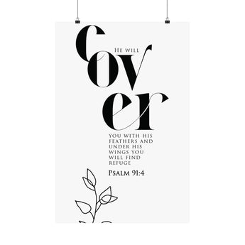 Faith Culture Covered Psalm 91:4 Christian Matte Poster | Minimal Floral Scripture Wall Art Print