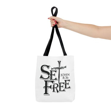 Faith Culture – Set Free John 8:36 Christian Tote Bag | Bold Cross & Scripture
