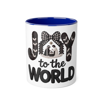 Faith Culture - Joy to the World Manger Knit Christian Christmas Mug, 11oz | Nativity Holiday Coffee Cup