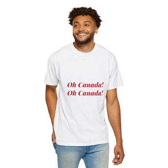 Faith Culture - Oh Canada! Red Text Unisex T-Shirt – White | Anthem-Inspired Patriotic Tee White