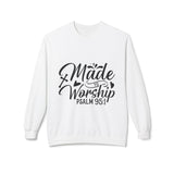 Faith Culture - Made to Worship Psalm 95:1 Christian Crewneck Sweatshirt White Bible Verse Pullover White