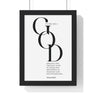 Merciful and Gracious framed Bible verse wall art inspired by Psalm 86:15, black frame with black and white scripture typography