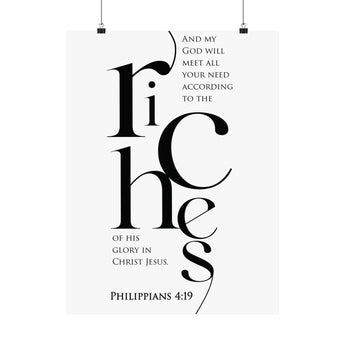 Faith Culture Riches Philippians 4:19 Christian Matte Poster | Scripture Wall Art Print
