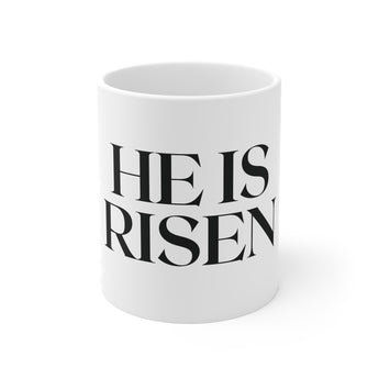 Faith Culture - He Is Risen Ceramic Mug – White | Minimal Christian Easter Coffee Mug