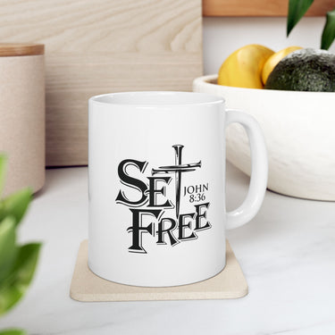 Faith Culture – Set Free John 8:36 Christian Coffee Mug – Bold Cross Scripture Design, 11oz & 15oz