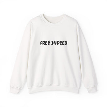 Faith Culture – Free Indeed Unisex Crewneck Sweatshirt – White | Christian Statement Sweatshirt on Spiritual Identity