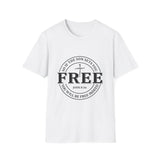 Faith Culture – Free Indeed Circle Emblem Unisex T-Shirt – White | Christian Freedom Tee with Cross Design & John 8:36