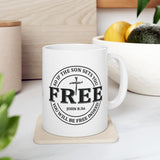 Faith Culture – Set Free John 8:36 Christian Coffee Mug – Bold Cross Scripture Design, 11oz & 15oz 11oz