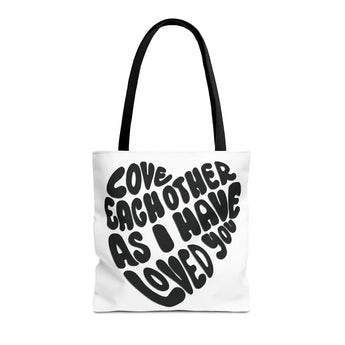 Faith Culture - Serve One Another in Love Christian Tote Bag - Galatians 5:13 Bible Verse 16" × 16'' Black