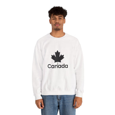 Faith Culture – Classic Black Maple Canada Crewneck Sweatshirt – White | Minimalist Canadian Statement Pullover