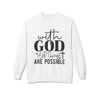 Faith Culture - With God All Things Are Possible Christian Sweatshirt Inspirational Bible Verse Pullover White