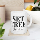 Faith Culture - Set Free John 8:36 Christian Mug, 11oz & 15oz | Bold Bible Verse Coffee Cup
