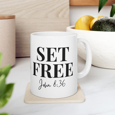 Faith Culture - Set Free John 8:36 Christian Mug, 11oz & 15oz | Bold Bible Verse Coffee Cup