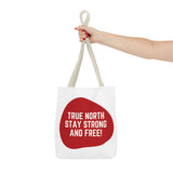Faith Culture – True North Stay Strong and Free Tote Bag | Bold Anthem-Inspired Canadian Carryall 13" × 13'' Beige