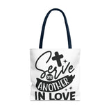 Faith Culture - Serve One Another in Love Christian Tote Bag - Galatians 5:13 Bible Verse 18" × 18'' Navy