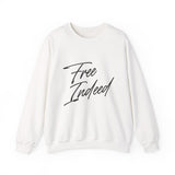 Faith Culture – Free Indeed Christian Crewneck Sweatshirt – White | Minimal Script Style Based on John 8:36 White