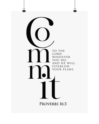 Commit Your Work to the Lord Wall Poster | Proverbs 16:3 Christian Decor 18″ x 24″ Matte